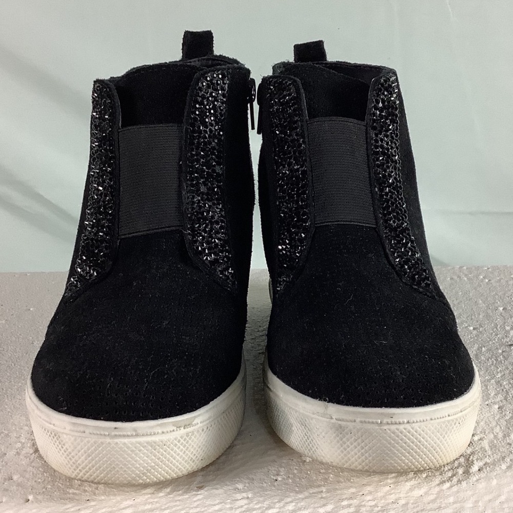 SteveMadden Flavy Black Suede Rhinestone Hidden Wedge Sneakers Womens10 FLVY01S1